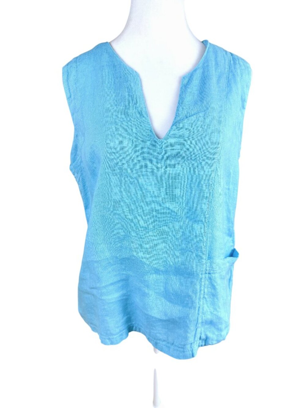 Inizio Italy Linen Top Sleeveless Light Blue (M)